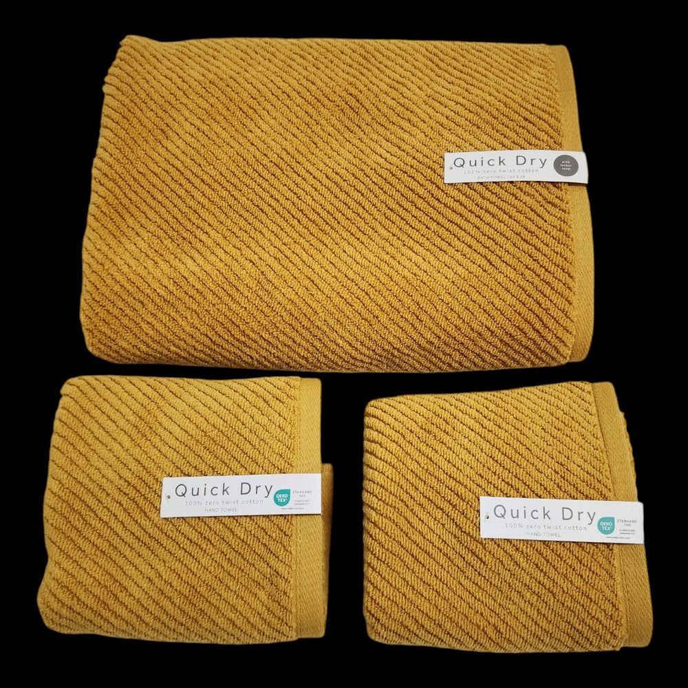Quick Dry SPA 3pc‎ Autumnal Mustard Zero Twist Cotton Bath Towel Set 1Bath 2Hand